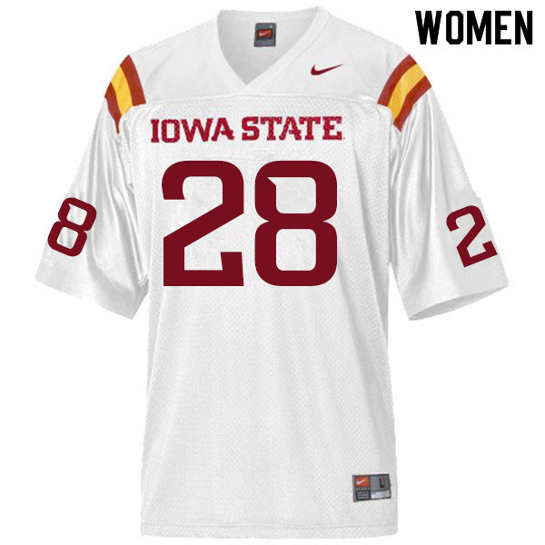 Women #28 Breece Hall Iowa State Cyclones College Football Jerseys Sale-White - Click Image to Close